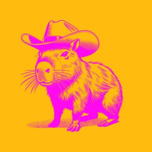 Capabara magenta pink and orange A4 print wall art cowboy capabara