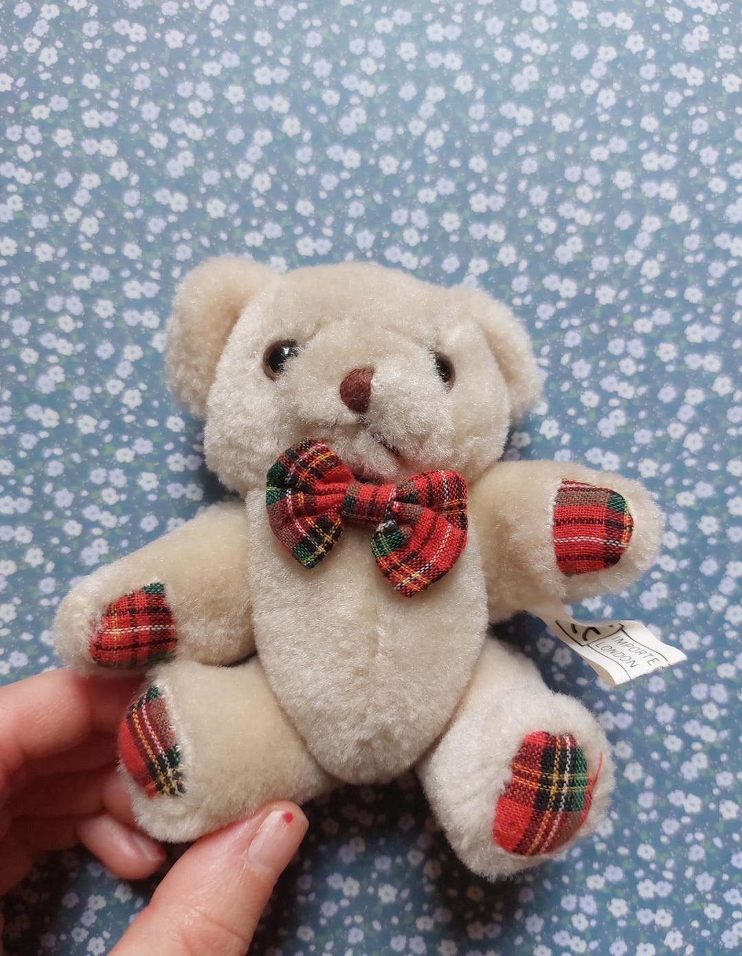 Vintage Jointed Small Teddy Bear With Tartan Bow - Etsy