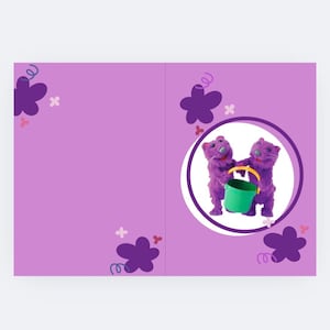 Download instantâneo Urso na grande casa azul Pip e Pop cartão de aniversário para crianças especial pensativo desenho animado cartão de aniversário lontras