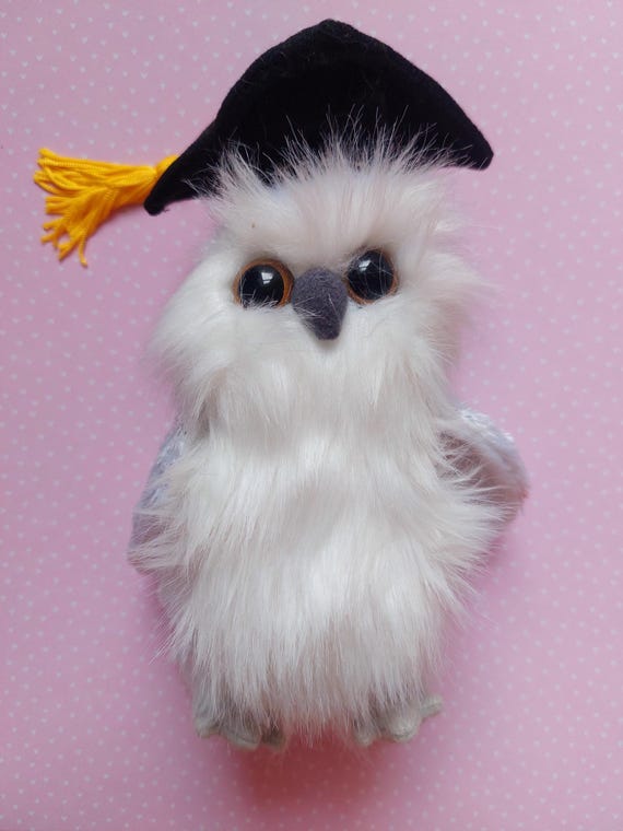 Peluche Ty Beanie Baby BÚHO suave, de pelaje blanco, ojos grandes