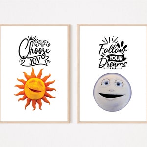 Instant download Happy Bear in the Big blue house Ray sun and moon nursery print kids printable bedroom wall art minimalist bundle