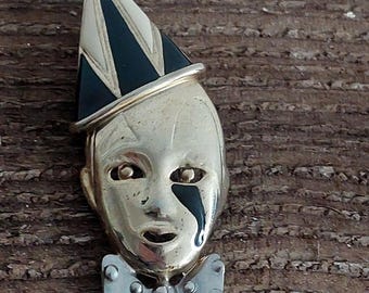 1950s Pierrot Brooch 1950s Clown Brooch David Bowie sad clown Harlequin circus pantomime jewelry