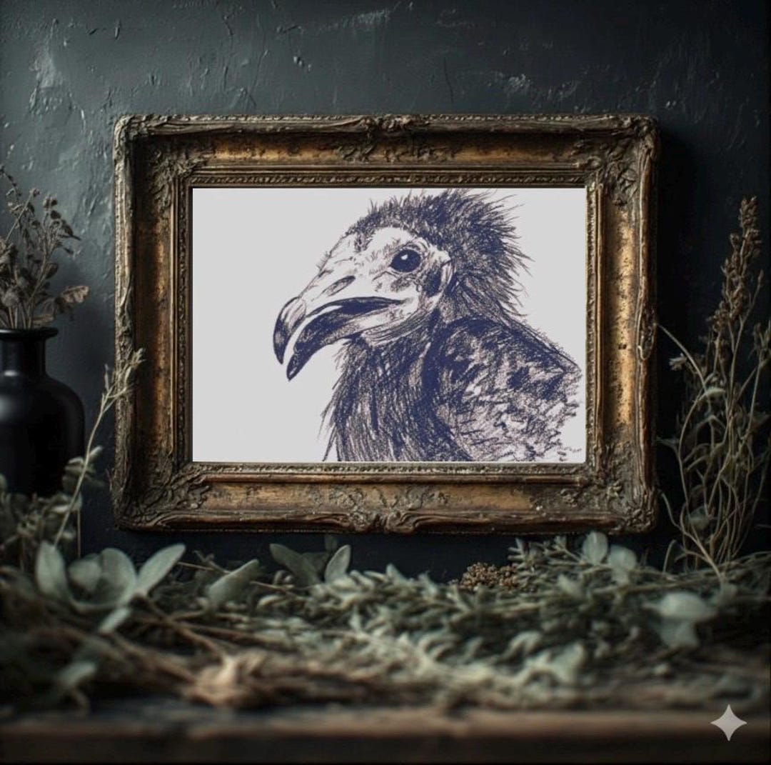 Vulture Charcoal Art Print – Gothic Bird Illustration, Nature Wall ...