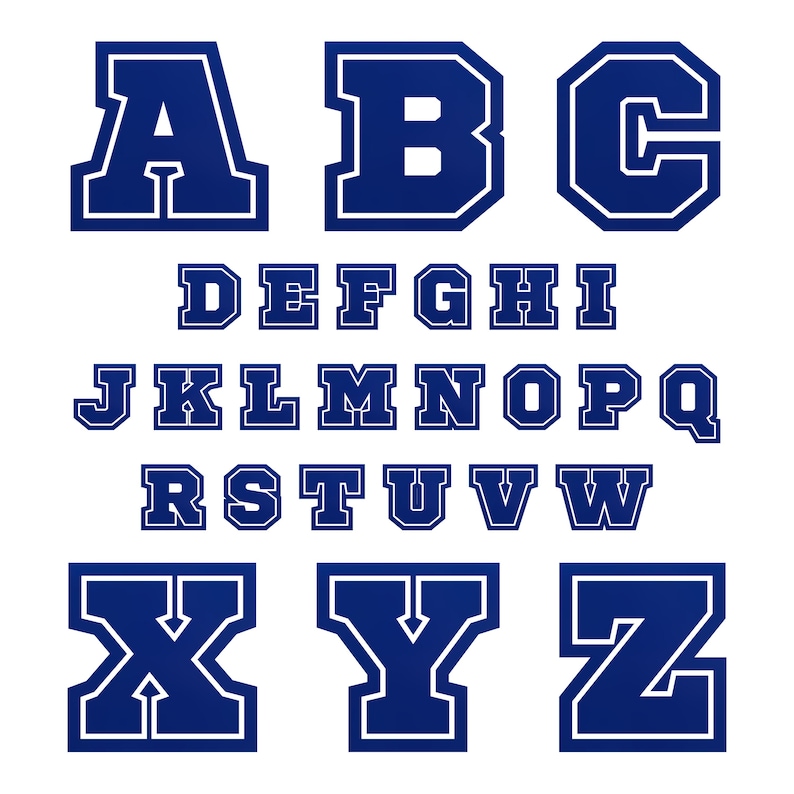 Varsity Alphabet Blue PNG Bundle | Sports Font Letters | Collegiate ...