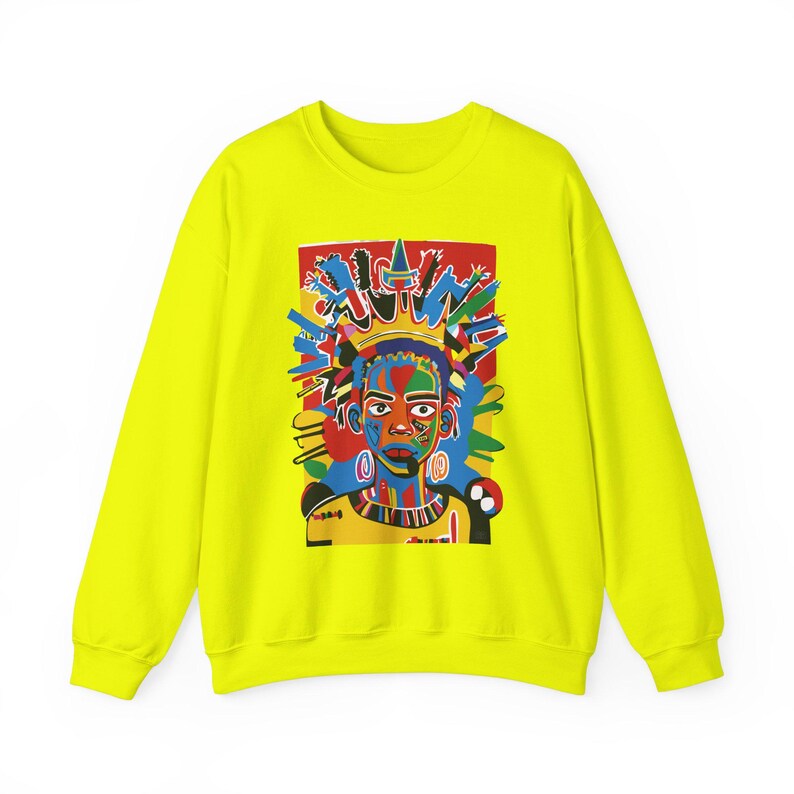 Class Crown Unisex Heavy Blend™ Sweatshirt Neo-Expressionist Basquiat Inspired Artistic Apparel Unique Urban Streetwear Fashion Bold Vibrant image 5