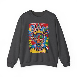 Class Crown Unisex Heavy Blend™ Sweatshirt Neo-Expressionist Basquiat Inspired Artistic Apparel Unique Urban Streetwear Fashion Bold Vibrant image 7