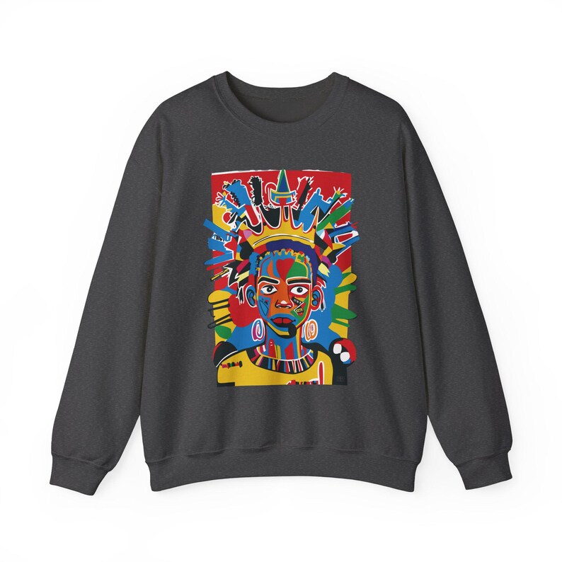 Class Crown Unisex Heavy Blend™ Sweatshirt Neo-Expressionist Basquiat Inspired Artistic Apparel Unique Urban Streetwear Fashion Bold Vibrant image 7
