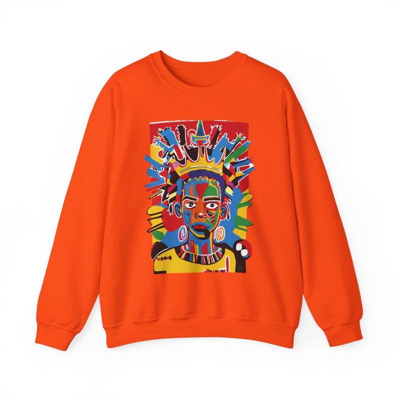 Class Crown Unisex Heavy Blend™ Sweatshirt Neo-Expressionist Basquiat Inspired Artistic Apparel Unique Urban Streetwear Fashion Bold Vibrant image 4