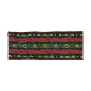 MANSA Light Scarf - Abstract Red, Black & Green Seamless Pattern w/ Gold Accents - Bold Cultural Wrap, Unisex Gift, Royal Wrap, Accessory