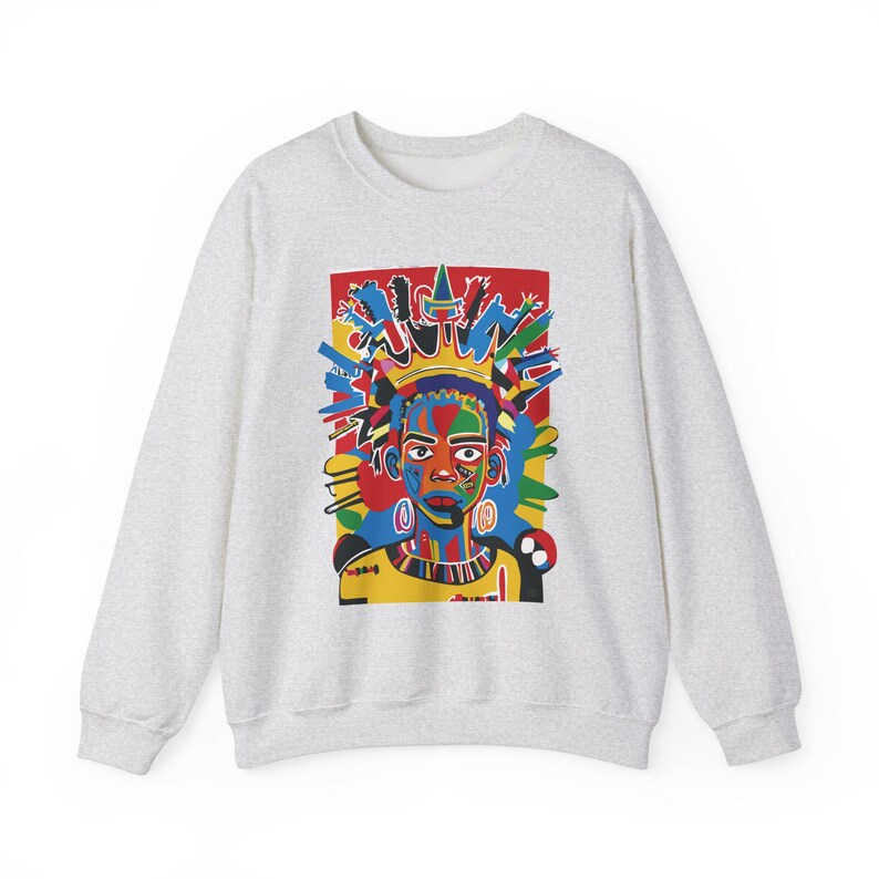 Class Crown Unisex Heavy Blend™ Sweatshirt Neo-Expressionist Basquiat Inspired Artistic Apparel Unique Urban Streetwear Fashion Bold Vibrant image 3