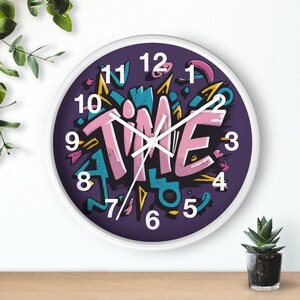 TIME Graffiti Style Wall Art Clock Stylish Unique Urban Decor Modern Artful Timepiece Trendy Retro Home Interior Design Framed Classic Era