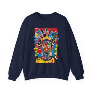 Class Crown Unisex Heavy Blend™ Sweatshirt Neo-Expressionist Basquiat Inspired Artistic Apparel Unique Urban Streetwear Fashion Bold Vibrant image 10