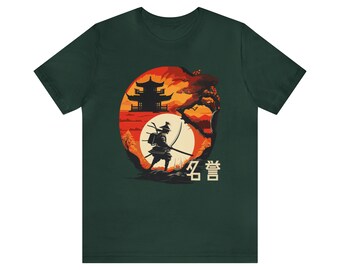 Samurai Honor Unisex Jersey Noble Warrior Tee Sunset Silhouette Japanese Ancient Values Legendary Design Courageous Style Timeless Symbol