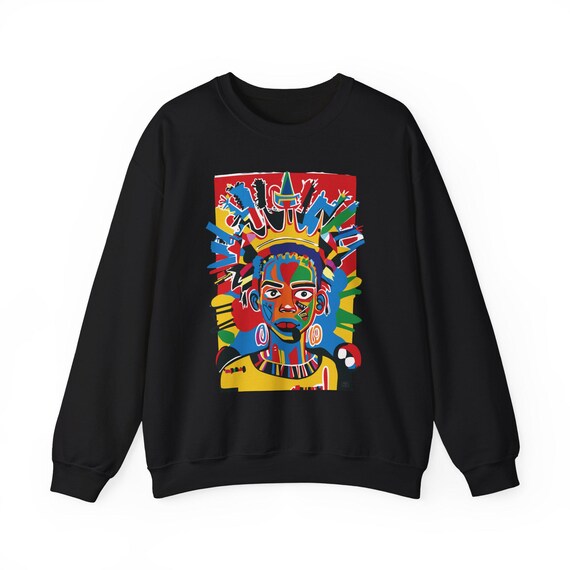 Class Crown Unisex Heavy Blend™ Sweatshirt Neo-Expressionist Basquiat Inspired Artistic Apparel Unique Urban Streetwear Fashion Bold Vibrant
