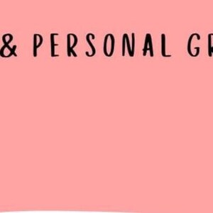 May include: A light pink rectangular graphic with rounded corners. The black text reads "DREAMS & PERSONAL GROWTH". The background is white.