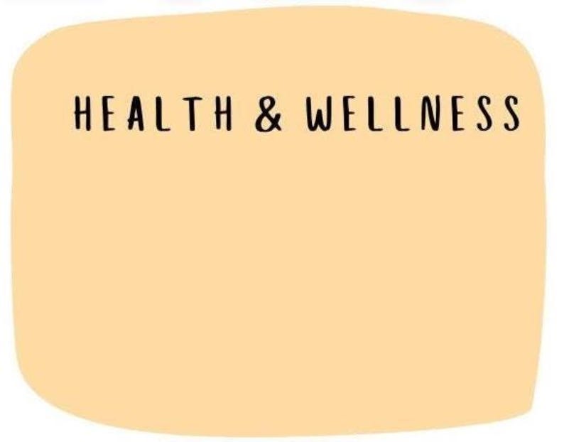 May include: A light orange, rounded rectangle with the words "HEALTH & WELLNESS" in black, sans-serif font. The text is centered horizontally near the top of the shape. The background is a solid, pale orange color.