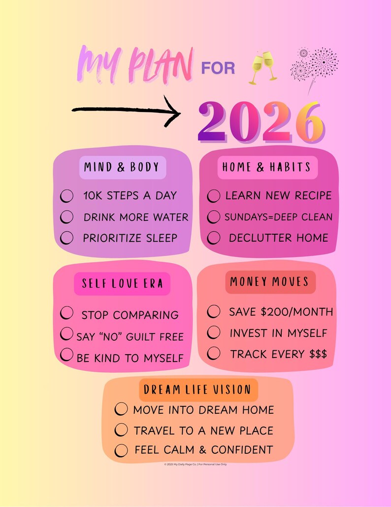2026 Goal Planner Printable | New Year Vision Board (digital Download ...