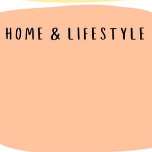 May include: A peach-colored rectangular graphic with rounded corners and the words "HOME & LIFESTYLE" in black, sans-serif font. The graphic is set against a white background with a yellow curved shape at the top.