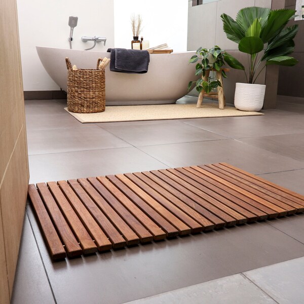 Teak Shower Mat - Etsy