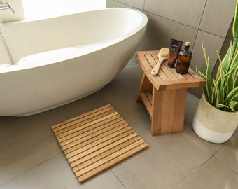 Nordic Style Natural Teak Wood Shower and Bath String Mat 19.6″ x 19.6″