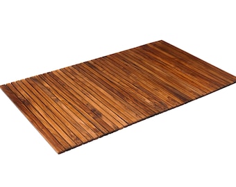 Nordic Style Oiled Extra Large Teak String Mat with Rubber Footing 59" x 35"