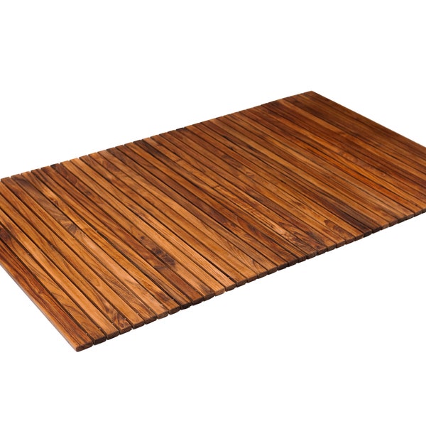 Nordic Style Oiled Extra Large Teak String Mat with Rubber Footing 59" x 35"