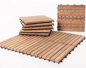 Nordic Style Natural Teak Wood Floor Tiles 9 slats, 10 pcs per box (10sq ft)