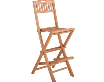 Nordic Style Teak Natural Indoor/Outdoor Folding Bar Stool