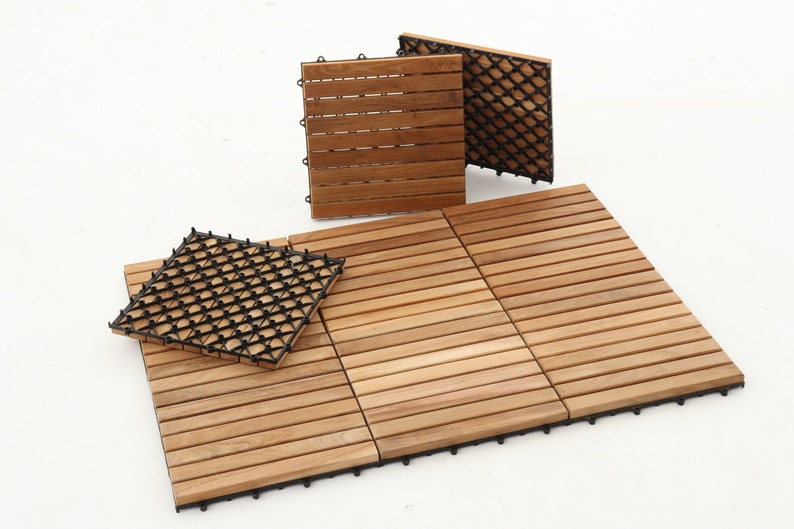 Nordic Style Natural Teak Wood Floor Tiles 9 slats 10 pcs per box 10sq ft