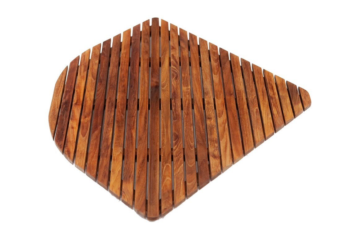 Nordic Style Corner Teak Shower and Spa Mat With Rounded Edge Etsy