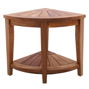 Nordic Style Oiled Teak Corner Stool with Shelf