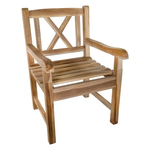 Nordic Style Teak Natural Outdoor Patio Dining Chair with Arm Rests