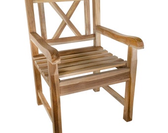 Nordic Style Teak Natural Outdoor Patio Dining Chair with Arm Rests