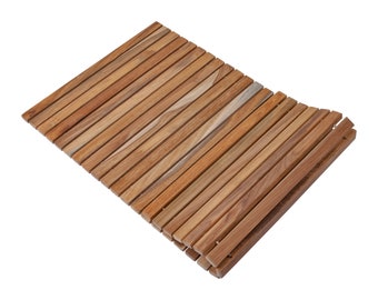 Nordic Style Premium Natural Teak String, Roll up Shower/Bath/Outdoor Mat 40″ X 20″