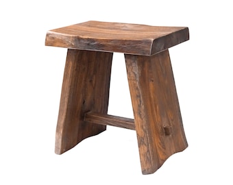 Nordic Style Teak Stool with Curved Seat