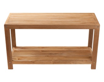 Nordic Style Natural Teak Spa Bench with Shelf - 35"