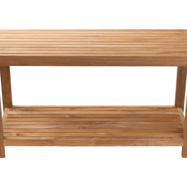 Nordic Style Natural Teak Spa Bench with Shelf - 35"