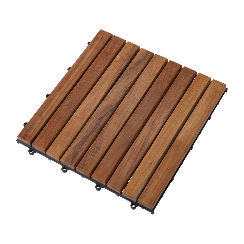 Nordic Style Natural Teak Wood Floor Tiles 9 slats 10 pcs per box 10sq ft