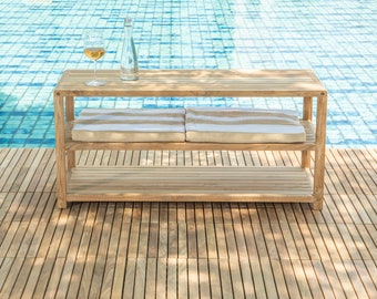 Nordic Style Teak Natural Shower and Spa/Bathroom/Outdoor Storage Bench with Shelves - 28" or 40"