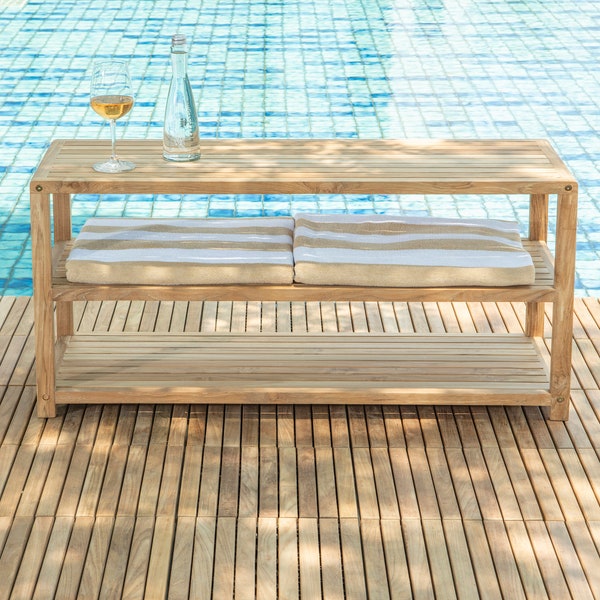 Nordic Style Teak Natural Shower and Spa/Bathroom/Outdoor Storage Bench with Shelves - 28" or 40"