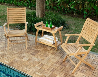 Nordic Style Teak Natural Outdoor Patio Folding Chair with Arm Rests