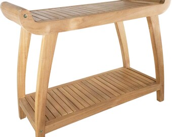 Nordic Style Natural Teak Curved Spa Bench with Shelf - 30"