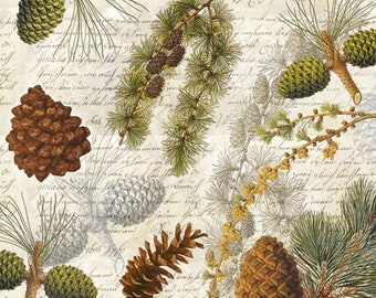 Decoupage Napkins- Botanical Winter Forest Paper Napkins- Set of 3 - Luncheon Size