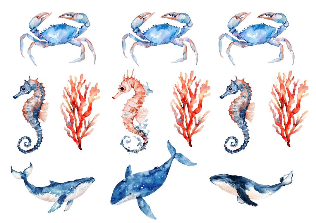 Rice Paper for Decoupage / Beach Crab Seahorse Coral Whale / 1 Rice ...