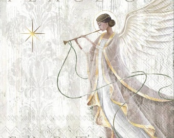 Decoupage Napkins- Christmas Angel Peace on Earth Paper Napkins -cocktail