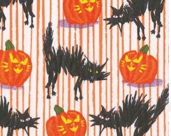 Decoupage Napkins- Halloween Black Cat Scaredy  Paper Napkins- Set of 3- Cocktail Size