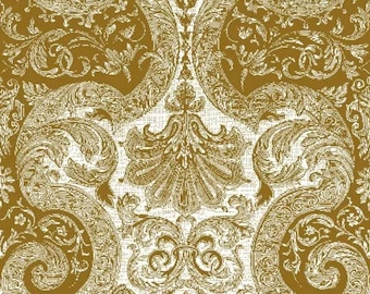 Decoupage Napkins- Golden Damask Paisley Paper Napkins- Set of 3 - Luncheon Size