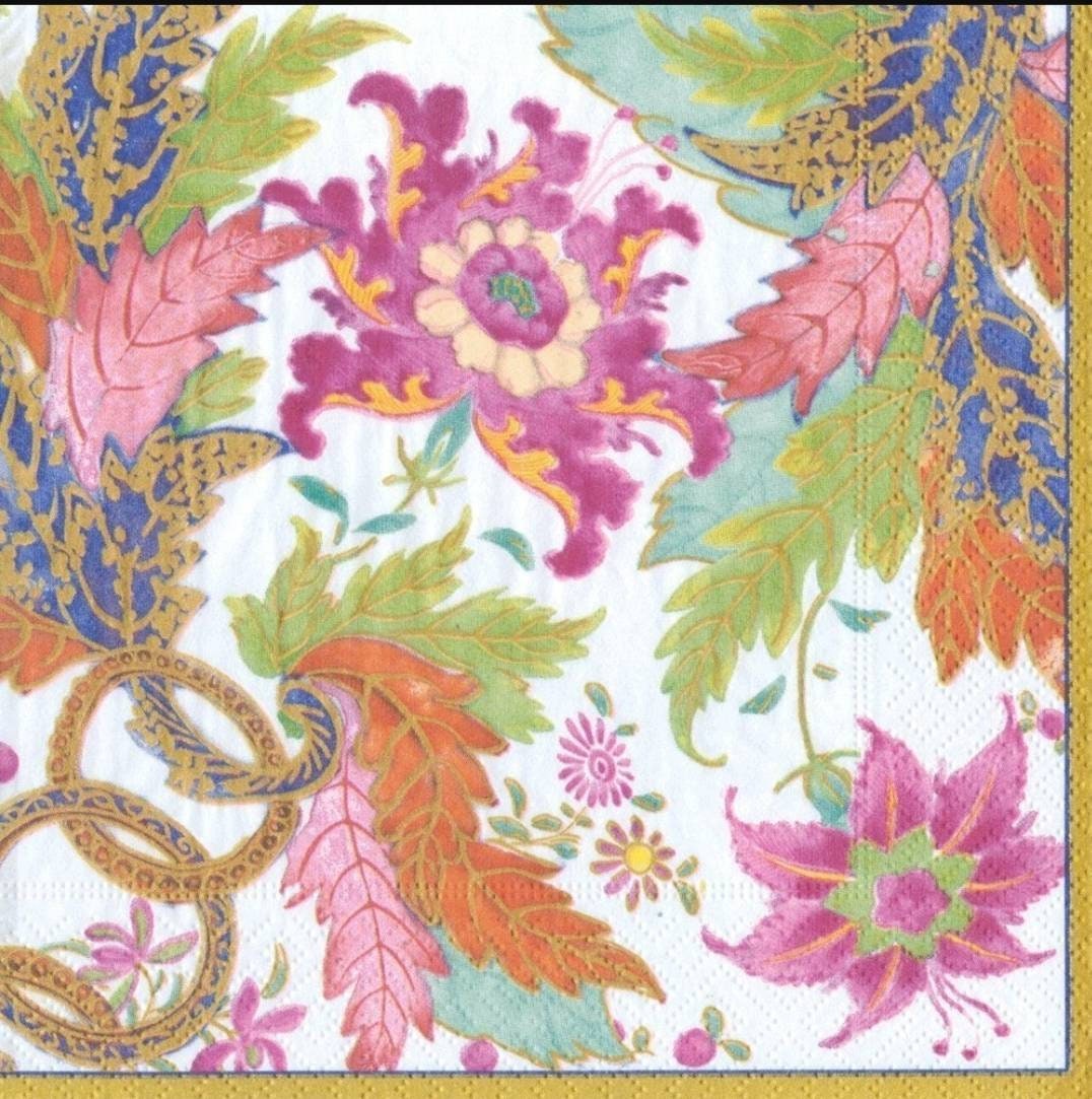 Decoupage Napkins Pink Floral Jacobean Paisley Paper Napkins Etsy