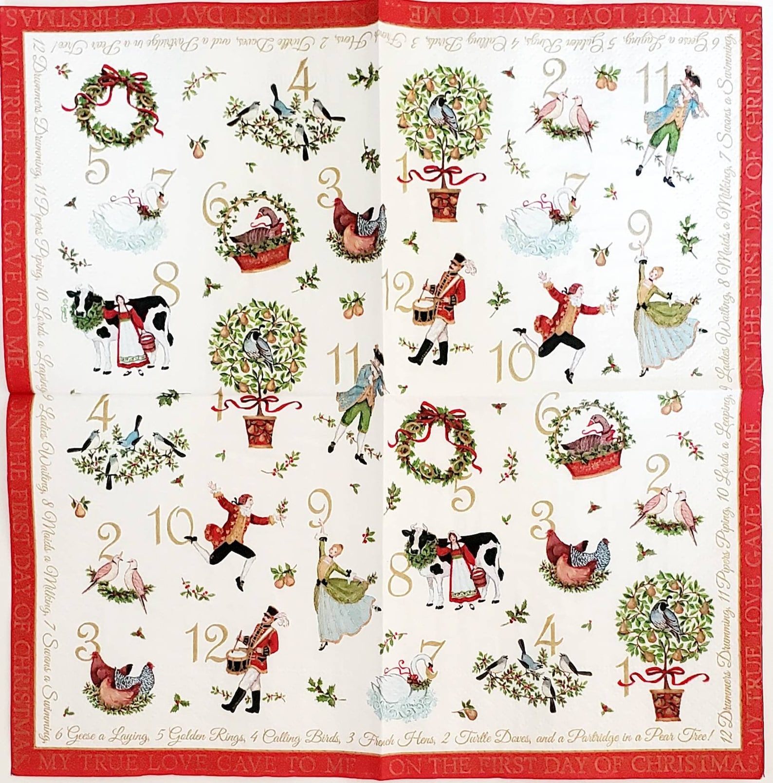 Decoupage Napkins 12 Days of Christmas Paper Napkins Etsy