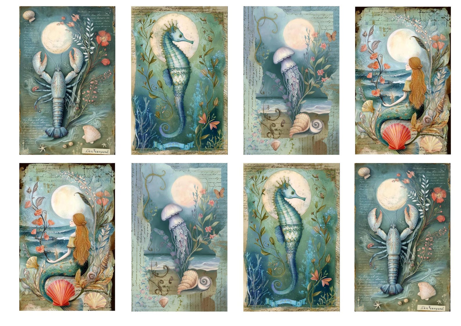 Rice Paper for Decoupage / Mermaid Ocean Seahorse Lobster Octopus ...